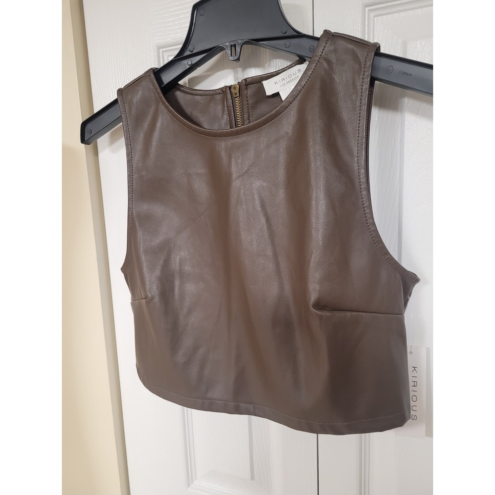 Brown Crop Top Faux Leather‎ Whymsigoth Kirious Los Angeles Back Zip Size M NEW